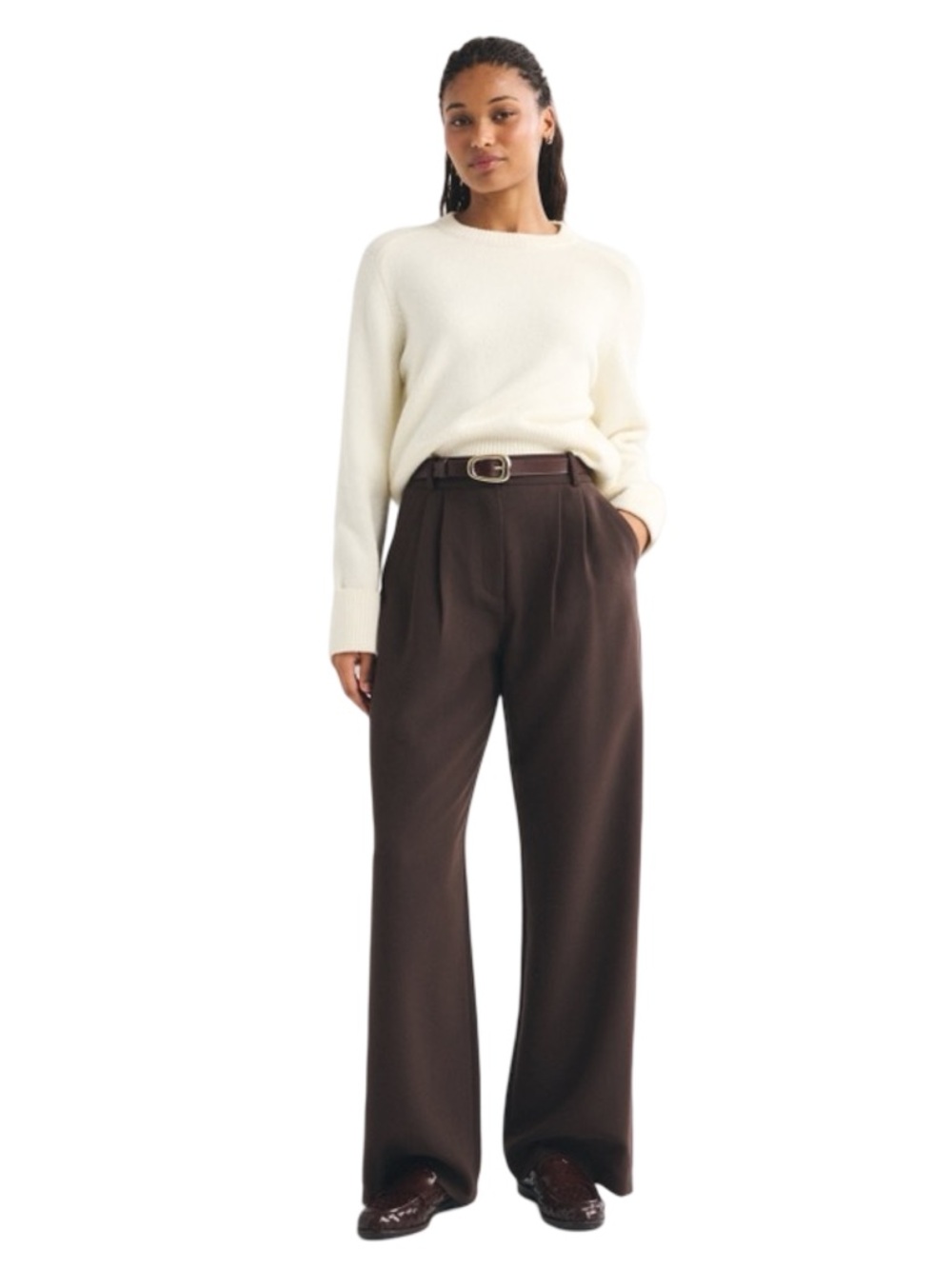 Abercrombie & Fitch Curve Love A&F Sloane Tailored Wide Leg Pant Dark Brown 24